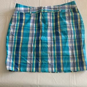 Woman’s teal, royal blue, yellow plaid skirt sz12